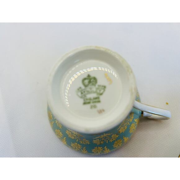 Aynsley Bone China Corset Tea cup & Saucer Green Gold Filigree Baroque Design - Picture 9 of 10